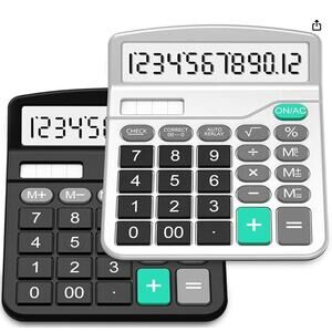 Calculator 2 Pack, Standard Functional Desktop Calculators Solar and AA Battery
